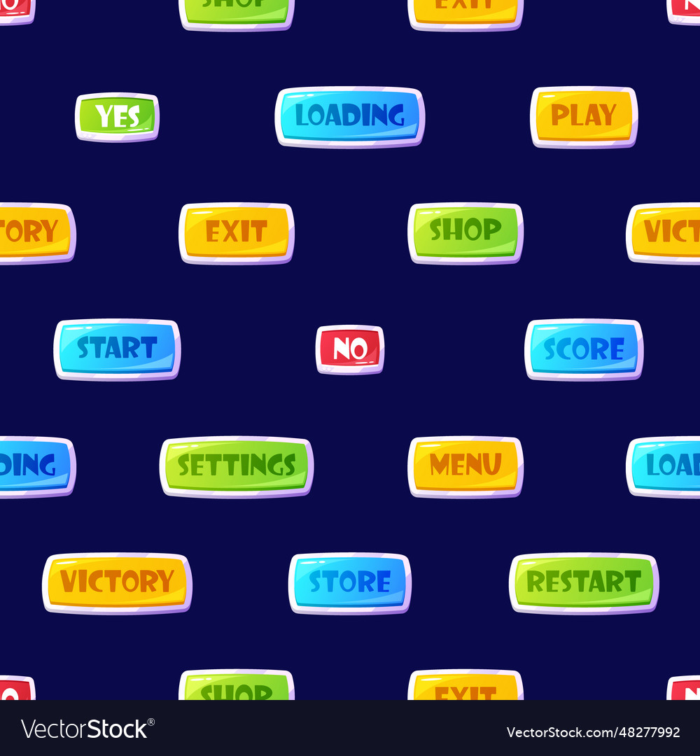Seamless pattern featuring colorful game menu vector image Seamless pattern featuring colorful game menu