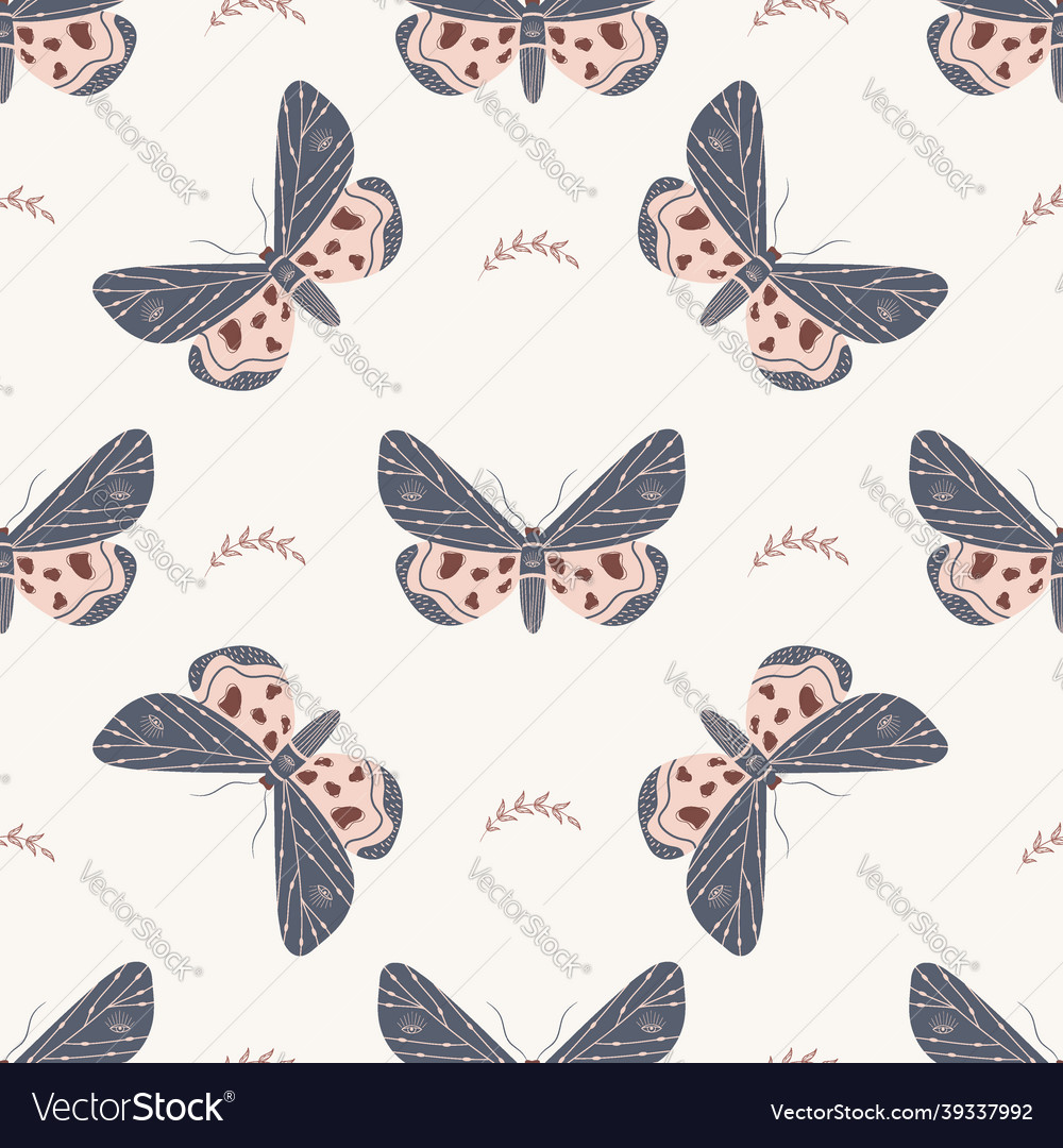 Seamless pattern with boho butterfly insect vector image Seamless pattern with boho butterfly insect