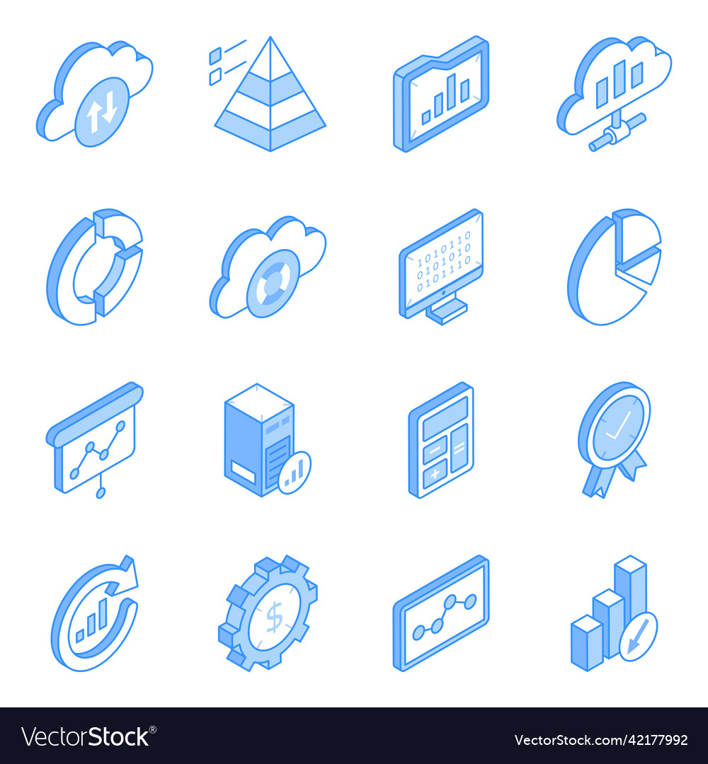 Set of data analytics isometric icons