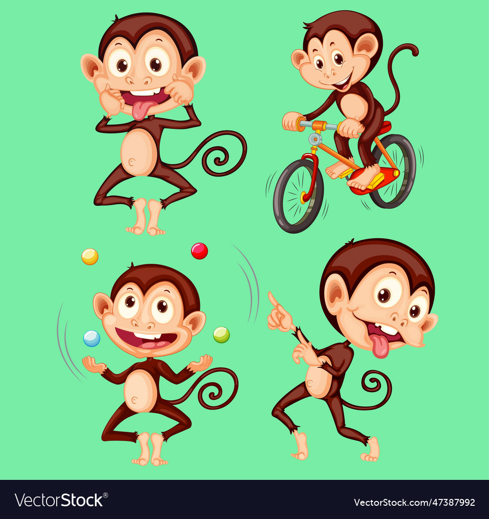 Set of monkey with difference pose character vector image Set of monkey with difference pose character