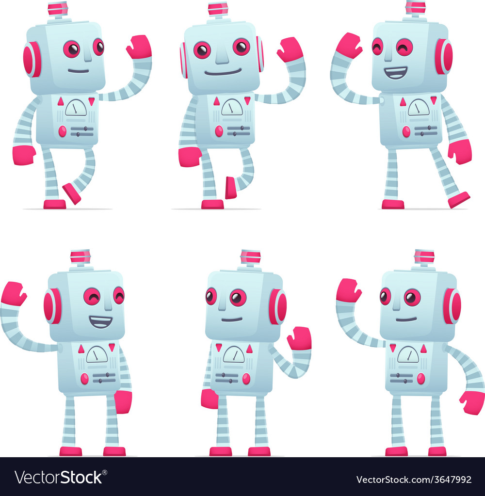 Set of robot character in different poses