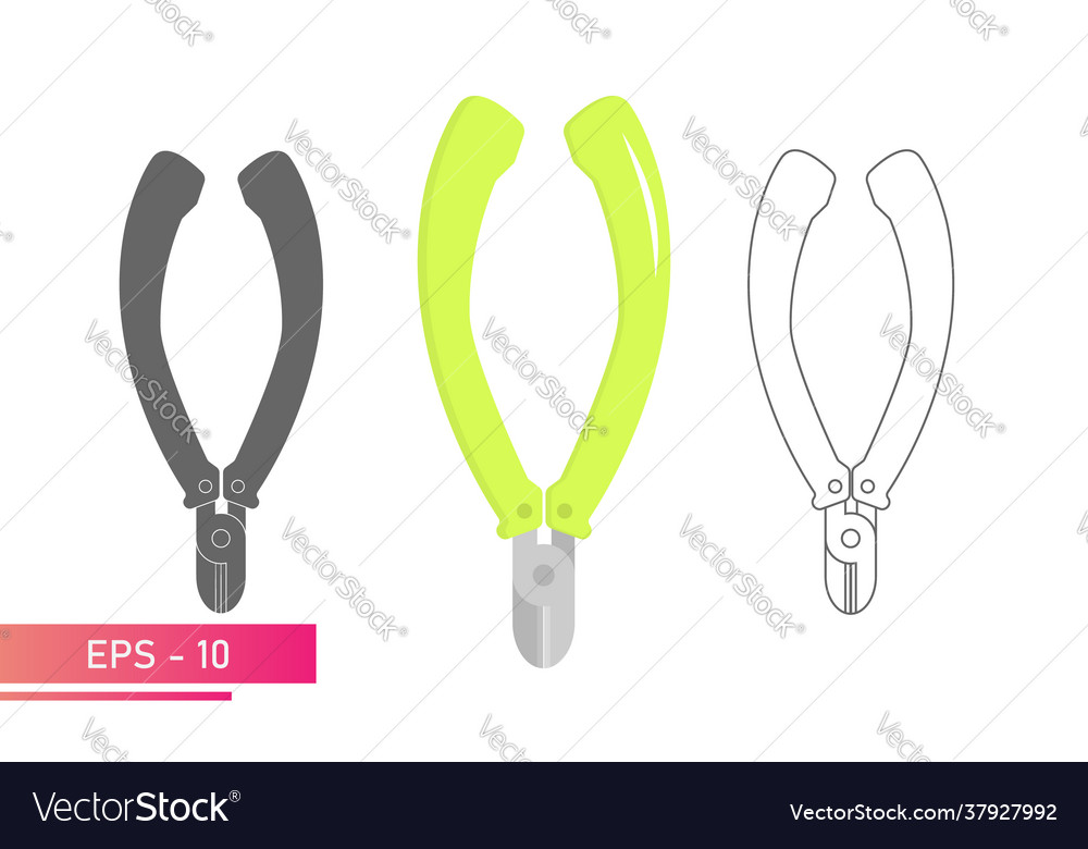 Set wire cutters linear solid and realistic vector image Set wire cutters linear solid and realistic