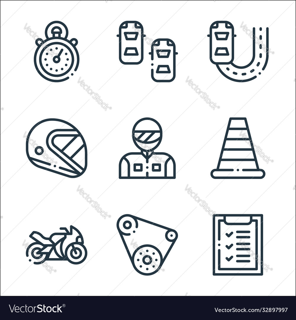 Autoracing line icons linear set quality