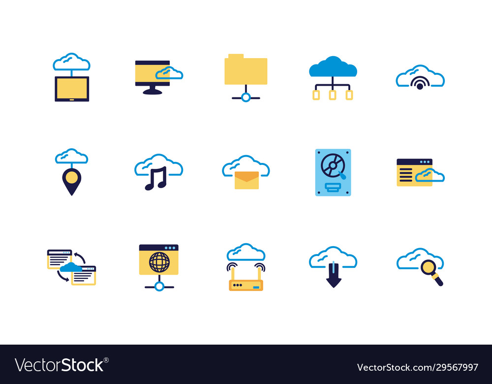 Bundle cloud computing lineal colors style vector image Bundle cloud computing lineal colors style