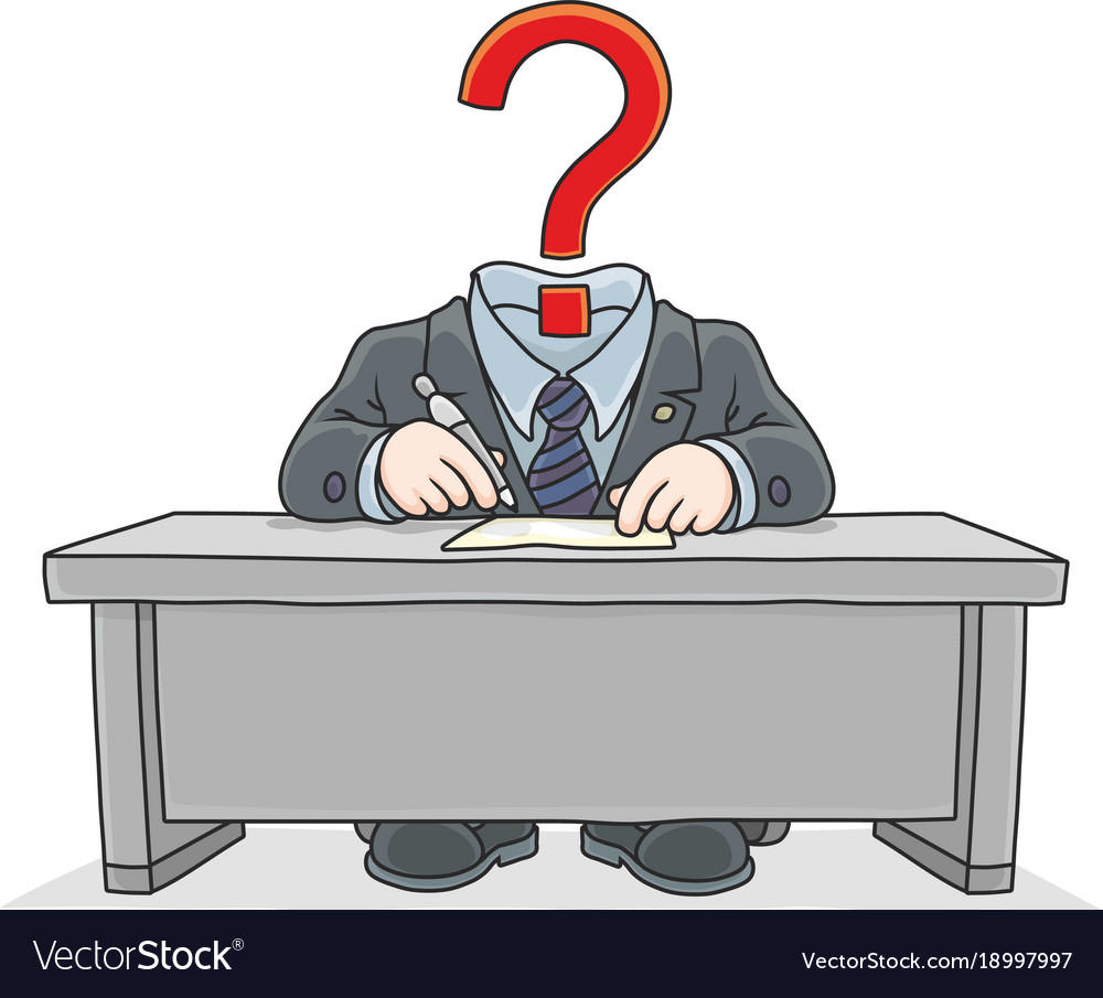Clerk with a question mark instead of his head