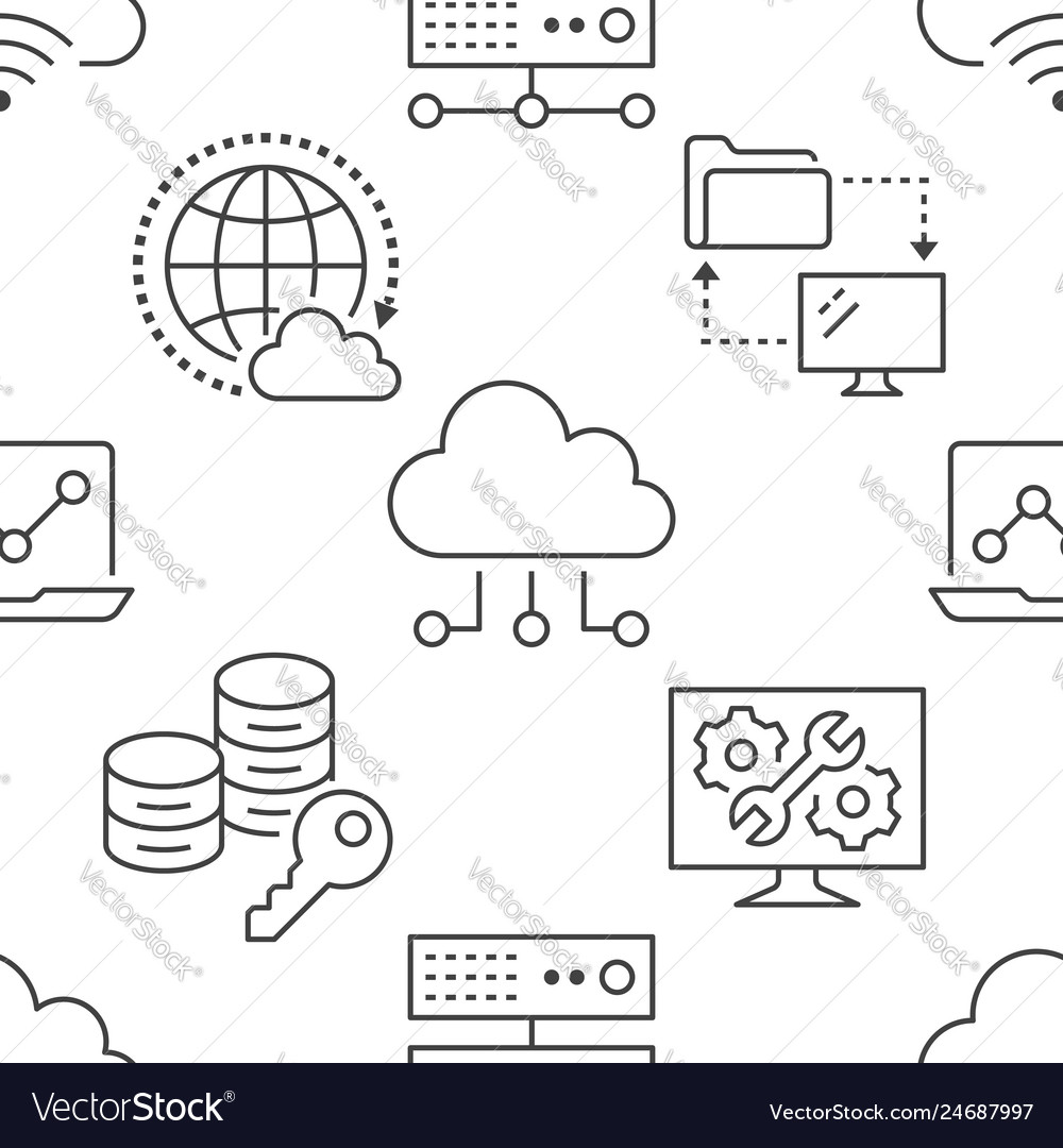 Cloud data storage seamless pattern with line