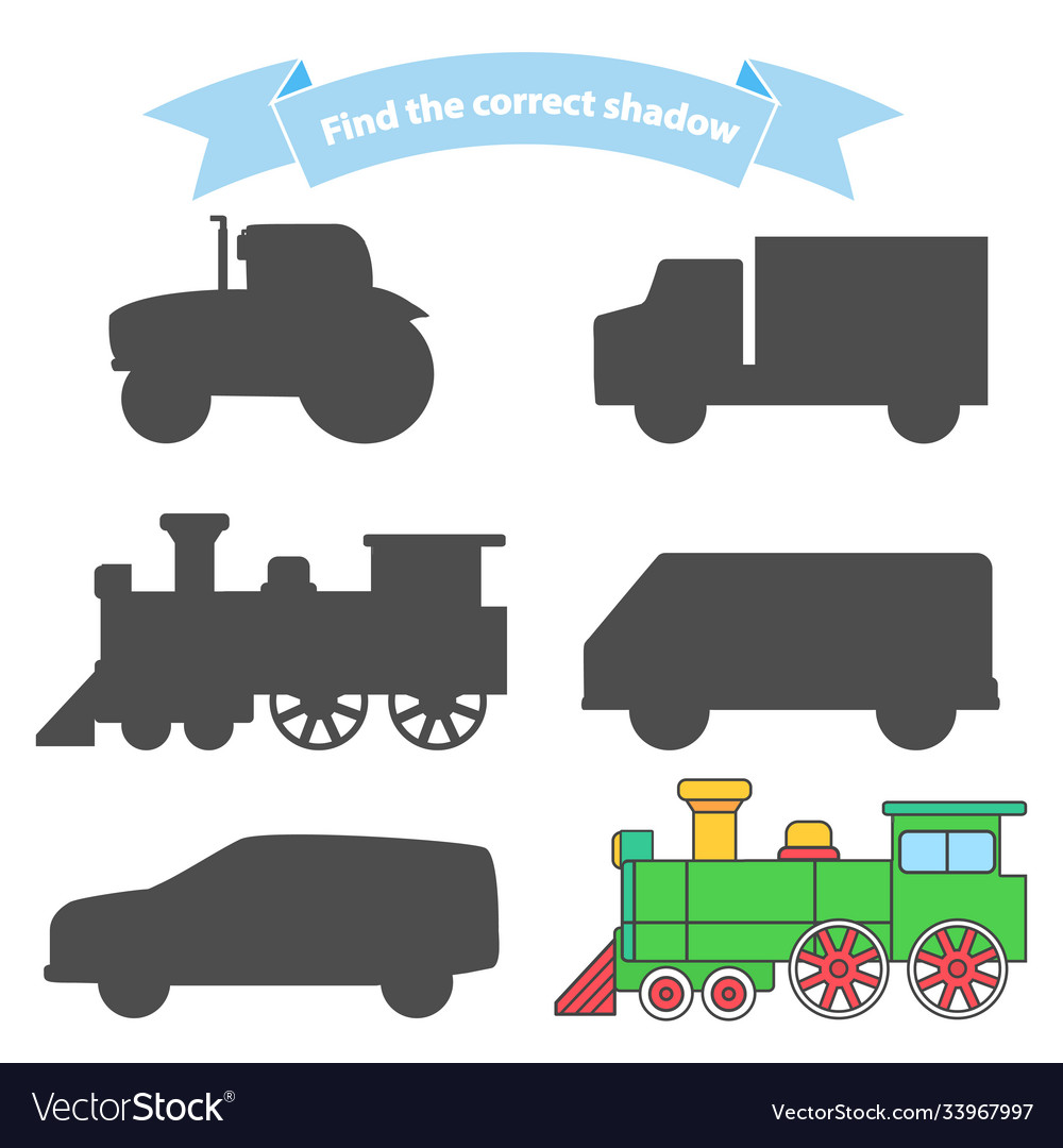 Find correct shadow transporteducational game vector image Find correct shadow transporteducational game