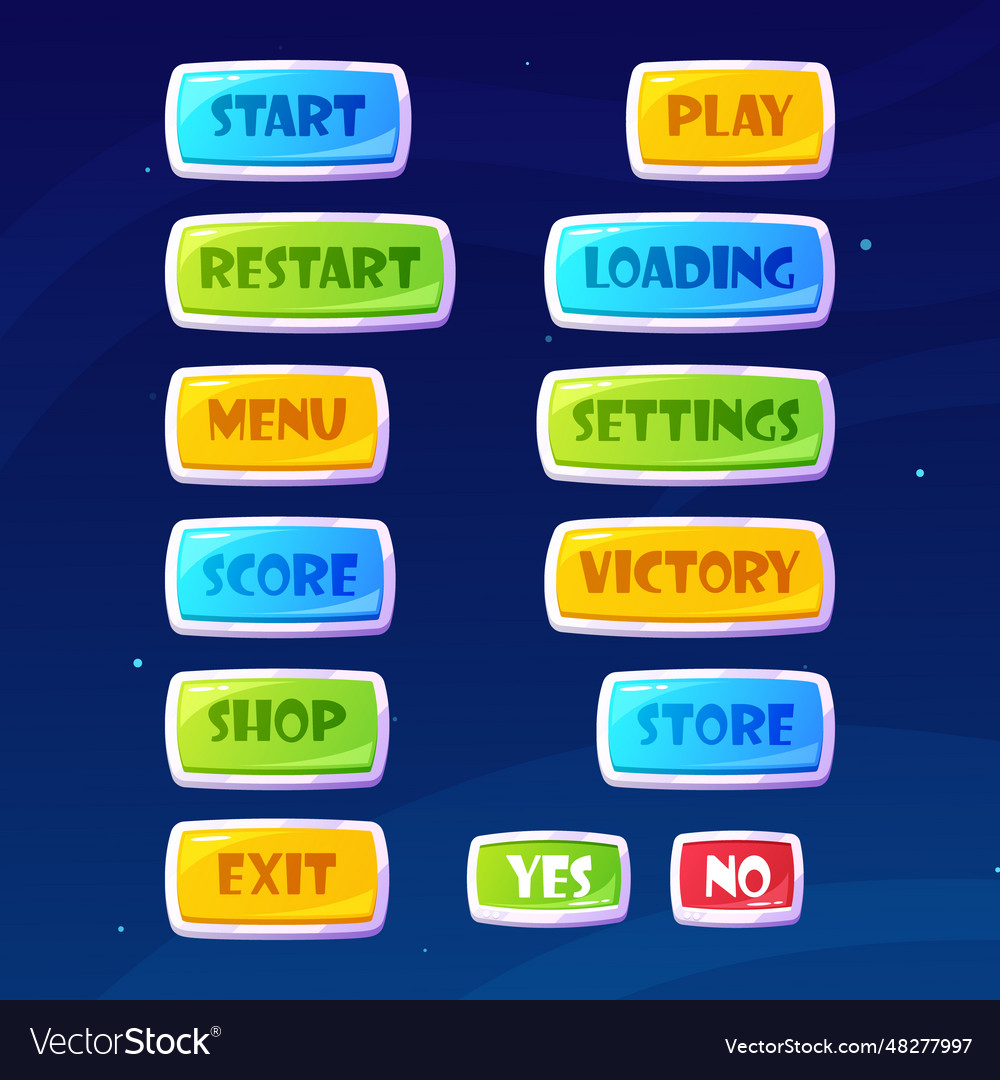 Game menu elements and options buttons play vector image Game menu elements and options buttons play