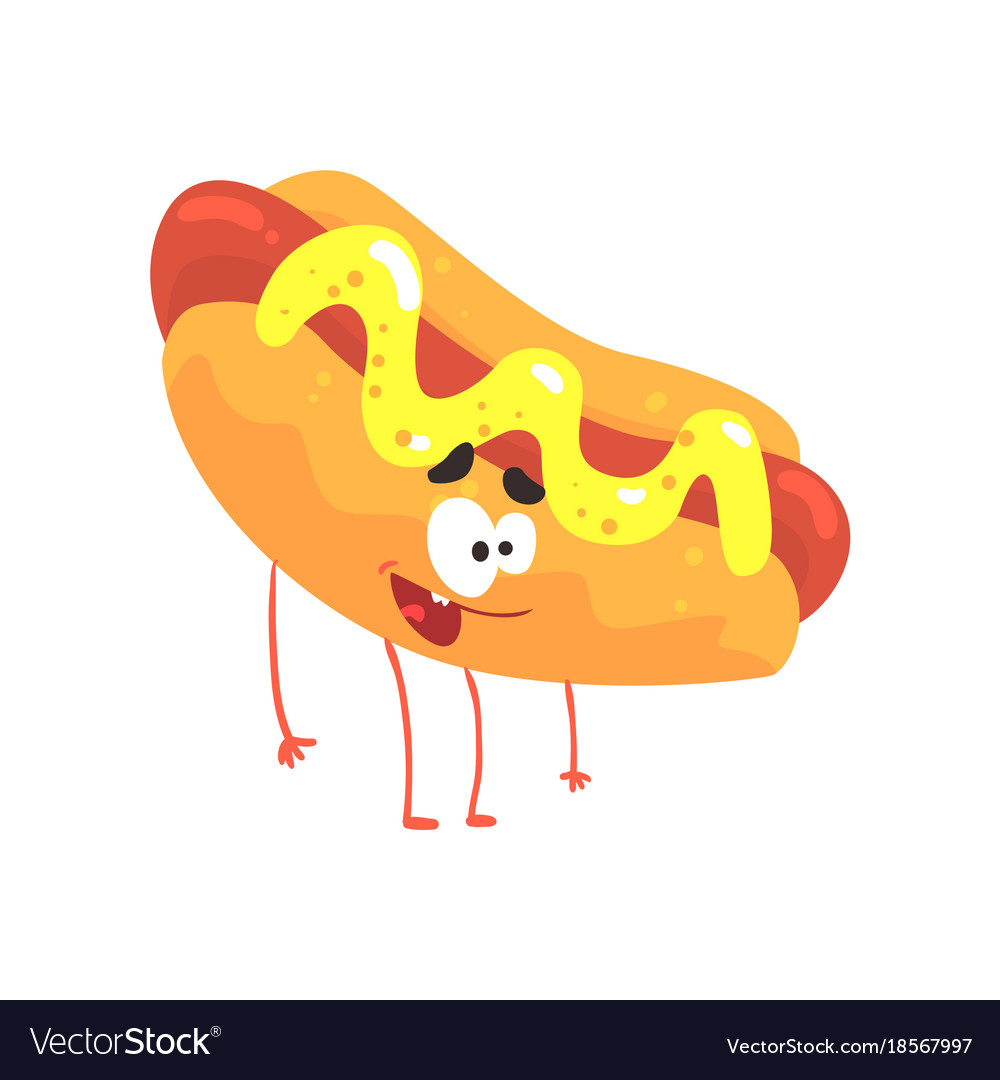 Hot Dog Cartoon Fast Food Character Element Vector Image