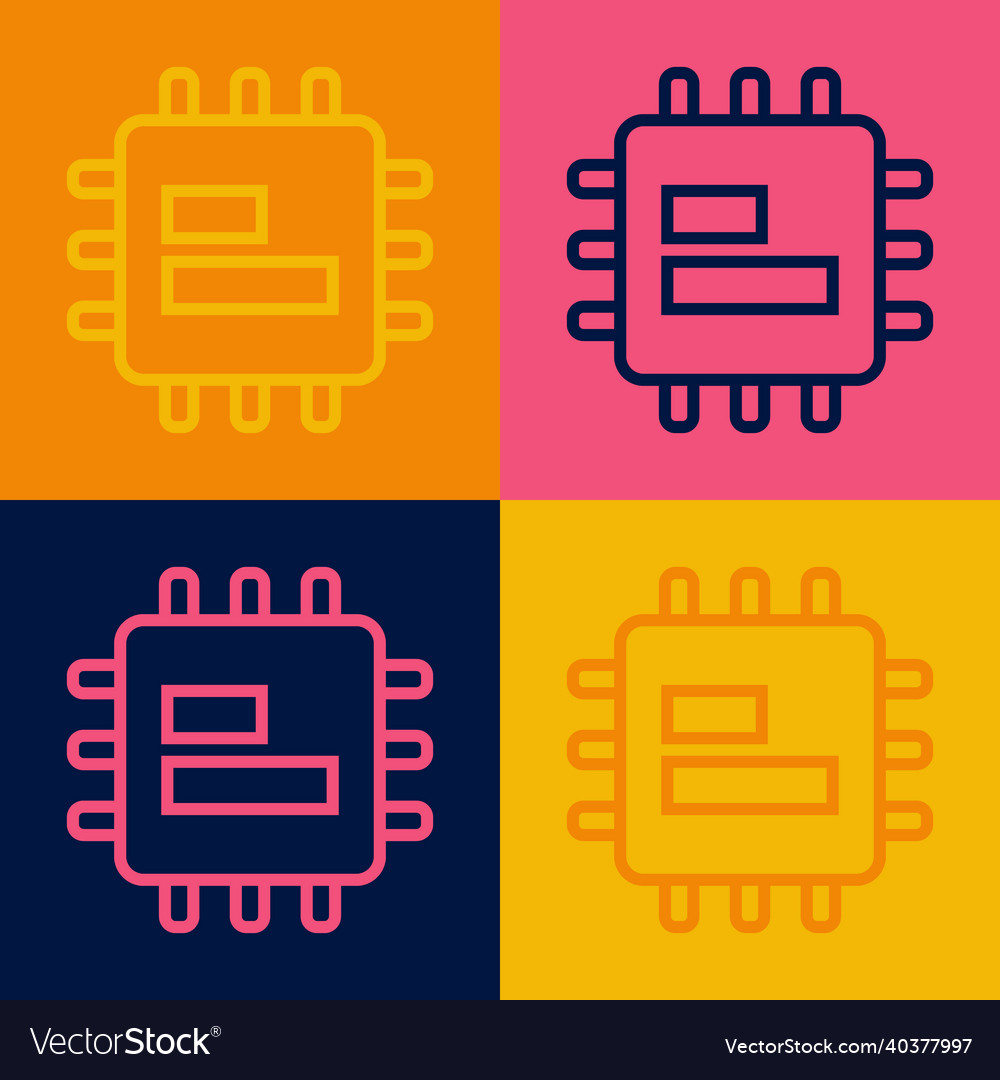 Pop art line computer processor with microcircuits vector image Pop art line computer processor with microcircuits