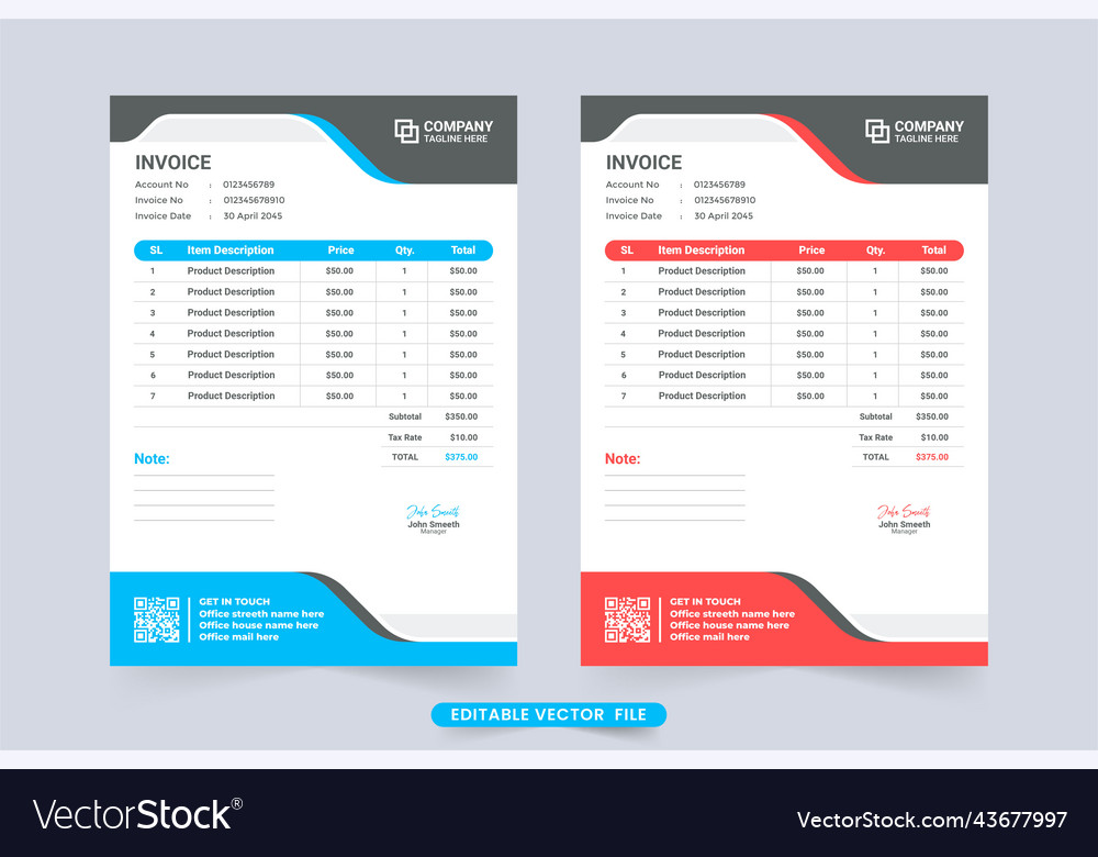 Print ready modern invoice template with red