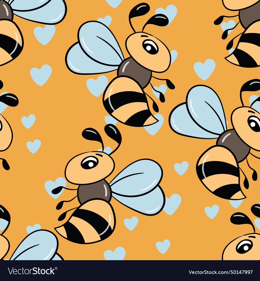 Seamless pattern with bees on color background Vector Image Seamless pattern with bees on color background