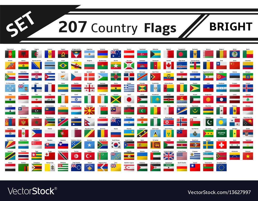 set 207 country flags with glitter effect vector image