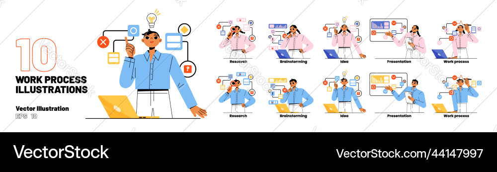 Set business characters at work process project Vector Image