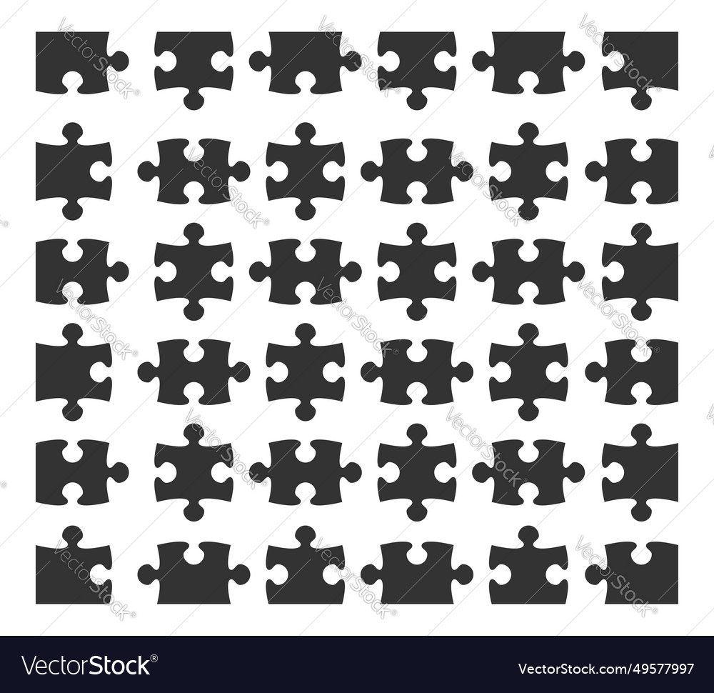 Set jigsaw puzzle part design elements silhouette vector image Set jigsaw puzzle part design elements silhouette
