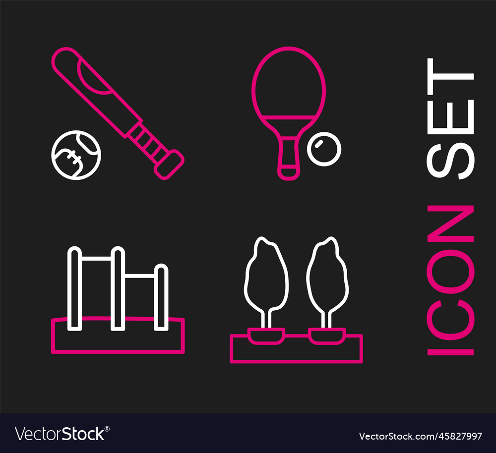 Set line forest horizontal bar racket and ball vector image Set line forest horizontal bar racket and ball