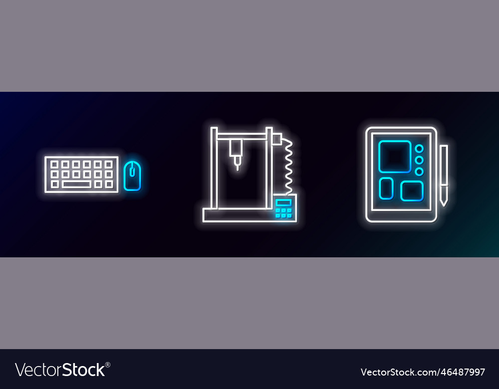 Set line graphic tablet keyboard and mouse 3d
