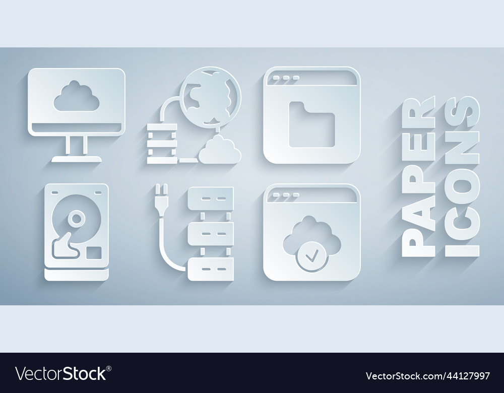 Set server browser files hard disk drive hdd vector image Set server browser files hard disk drive hdd