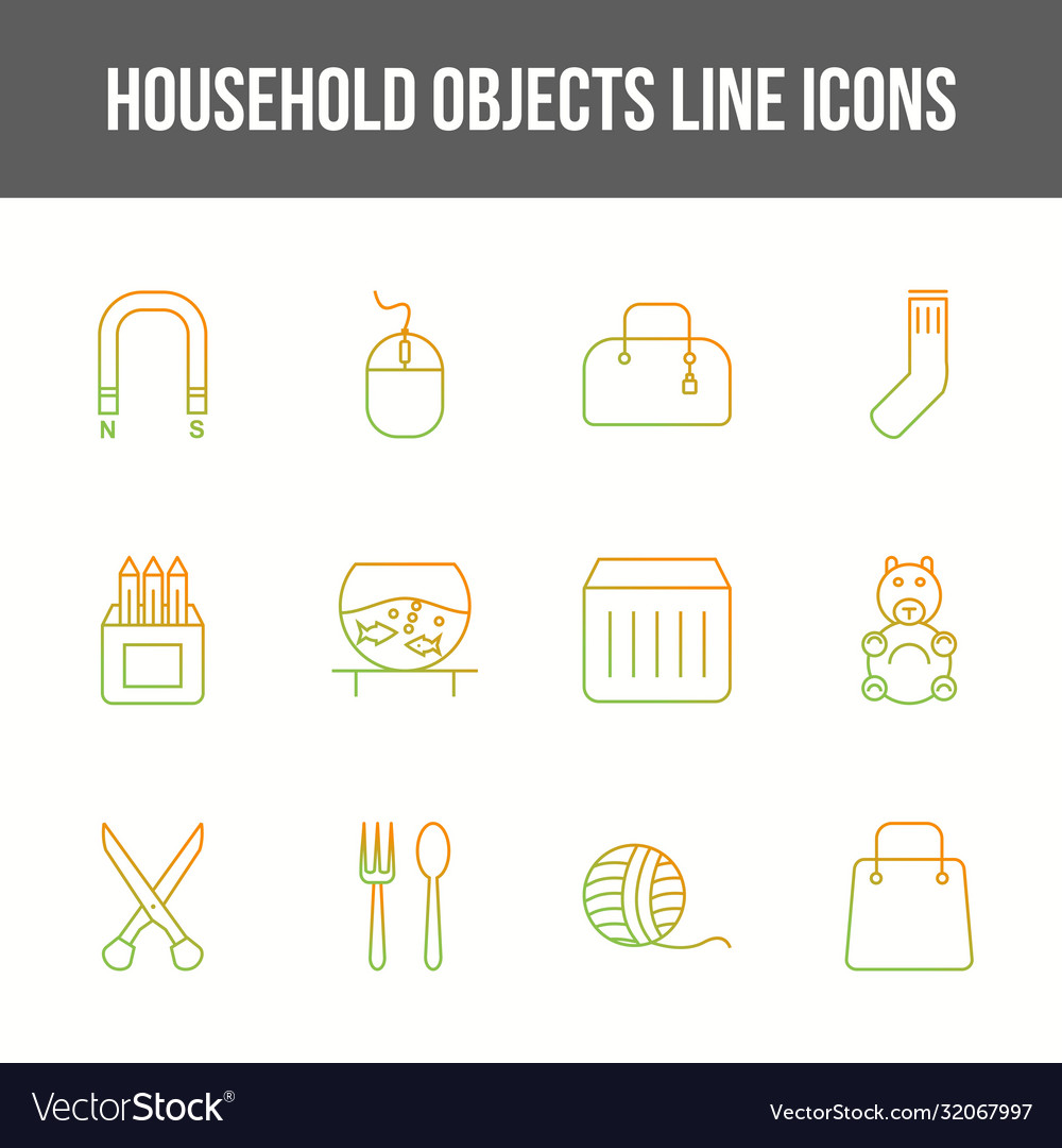 Unique household objects line icon set