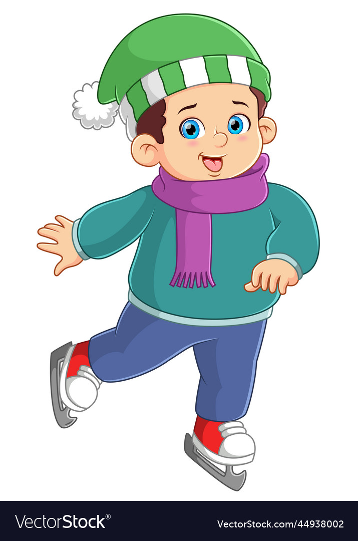 A fat boy skating in winter Royalty Free Vector Image