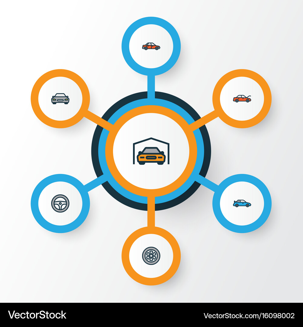 Auto colorful outline icons set collection Vector Image