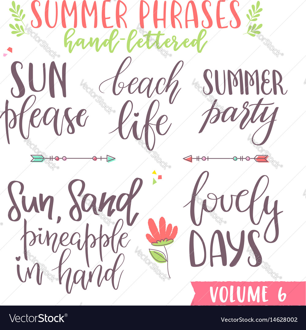 Hand written summer lettering phrases Royalty Free Vector