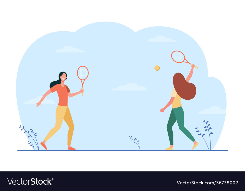 Happy women playing in badminton outdoors Vector Image