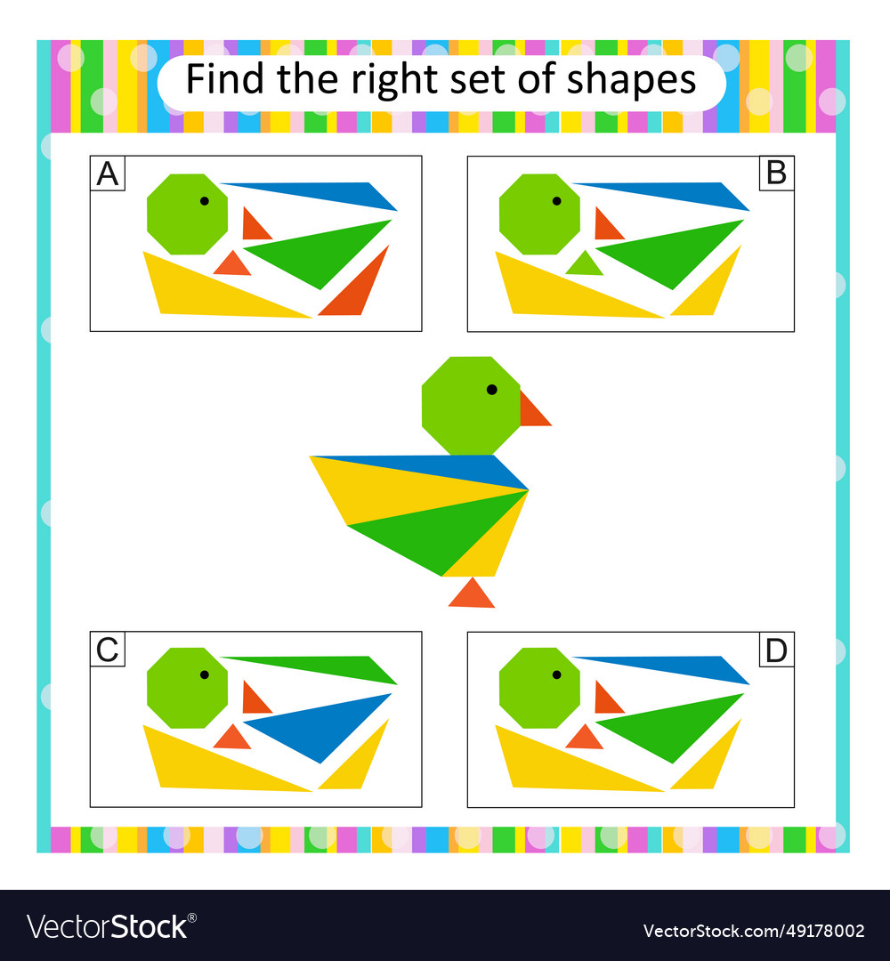 Logic puzzle for kids find the correct set Vector Image