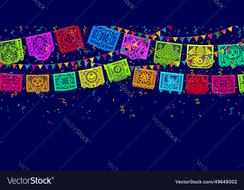 Mexican papel picado paper cut flags and banners Vector Image