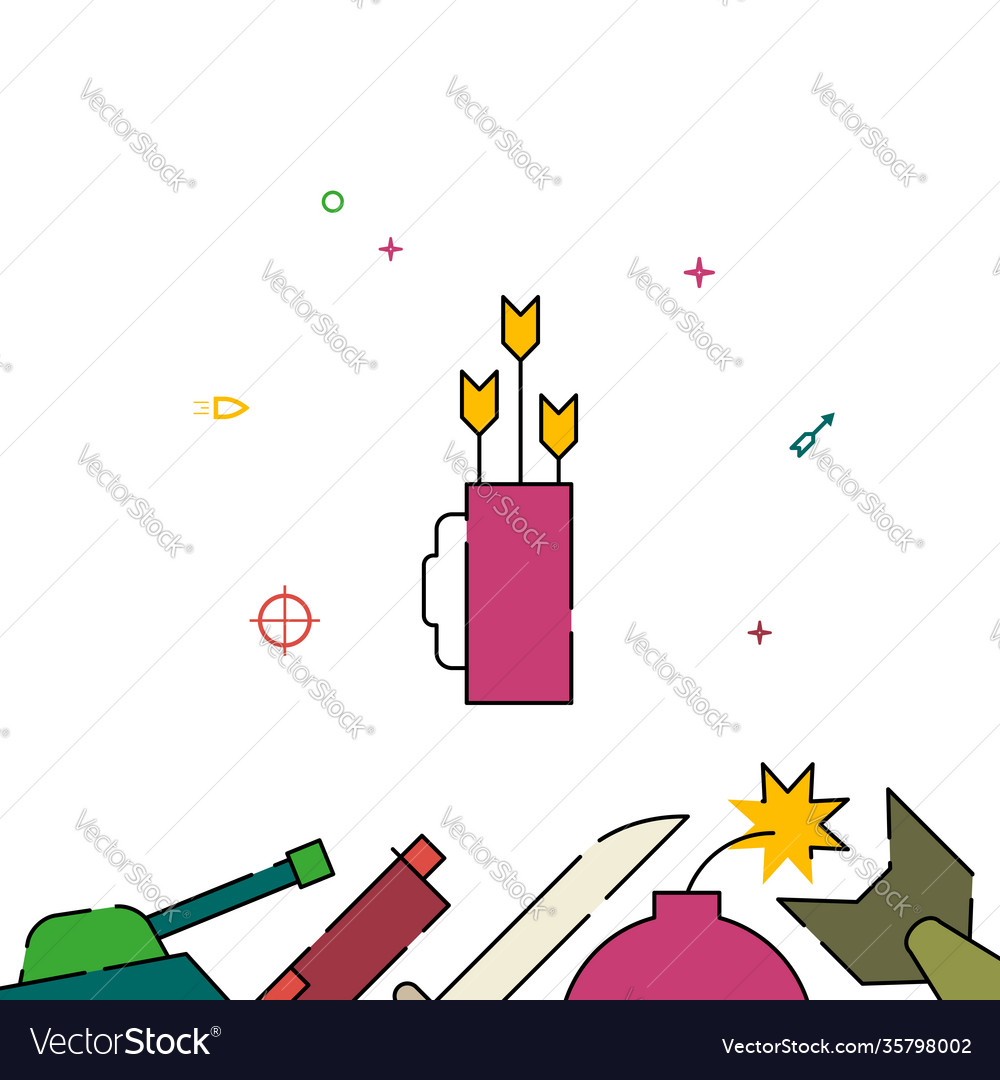 Quiver with arrows filled line icon simple vector image Quiver with arrows filled line icon simple