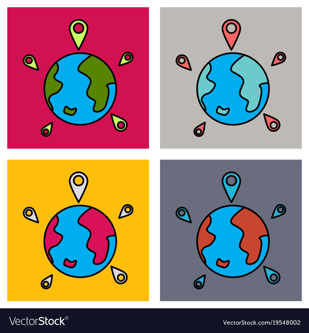 Set of globe earth with color pointer marks