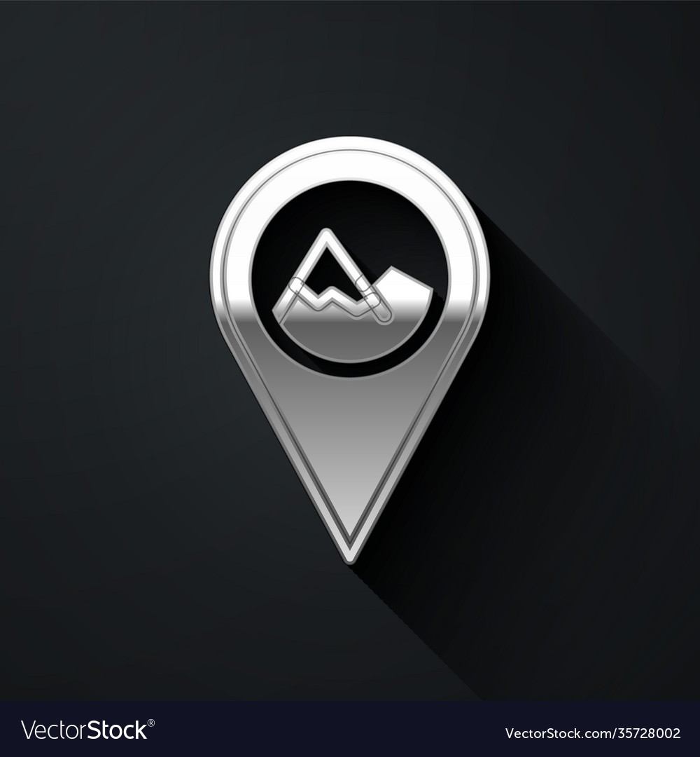 Silver map pointer with mountain icon isolated