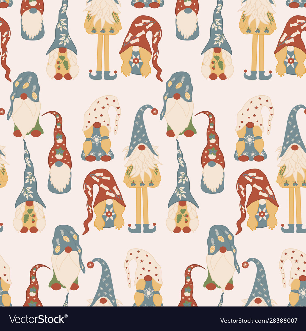 Colorful gnomes in a seamless pattern design Vector Image