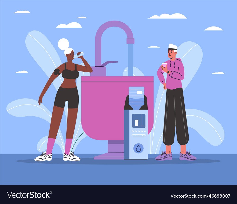 Drinking water cartoon athletes quench