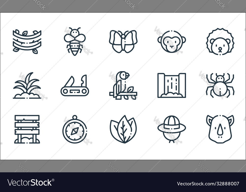Jungle line icons linear set quality vector image Jungle line icons linear set quality