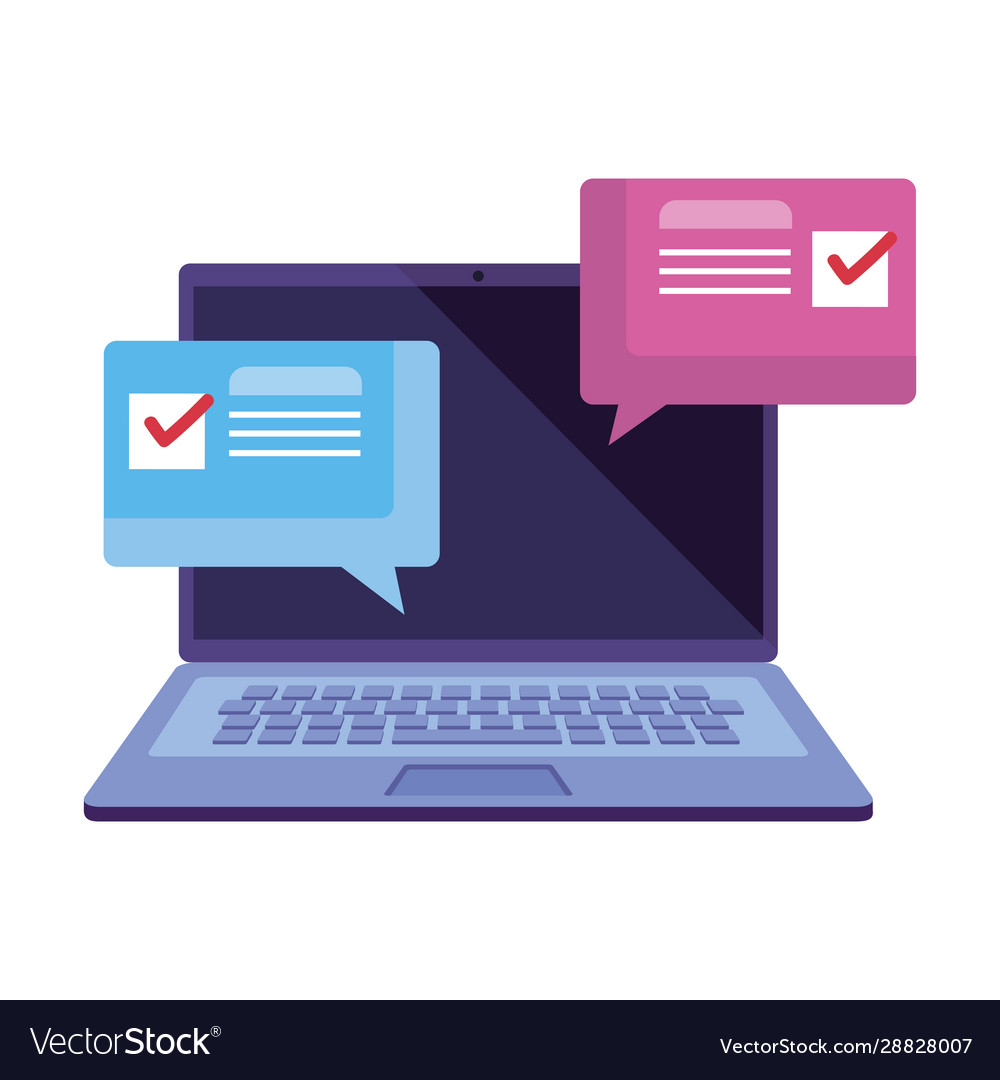 Laptop computer with speech bubbles