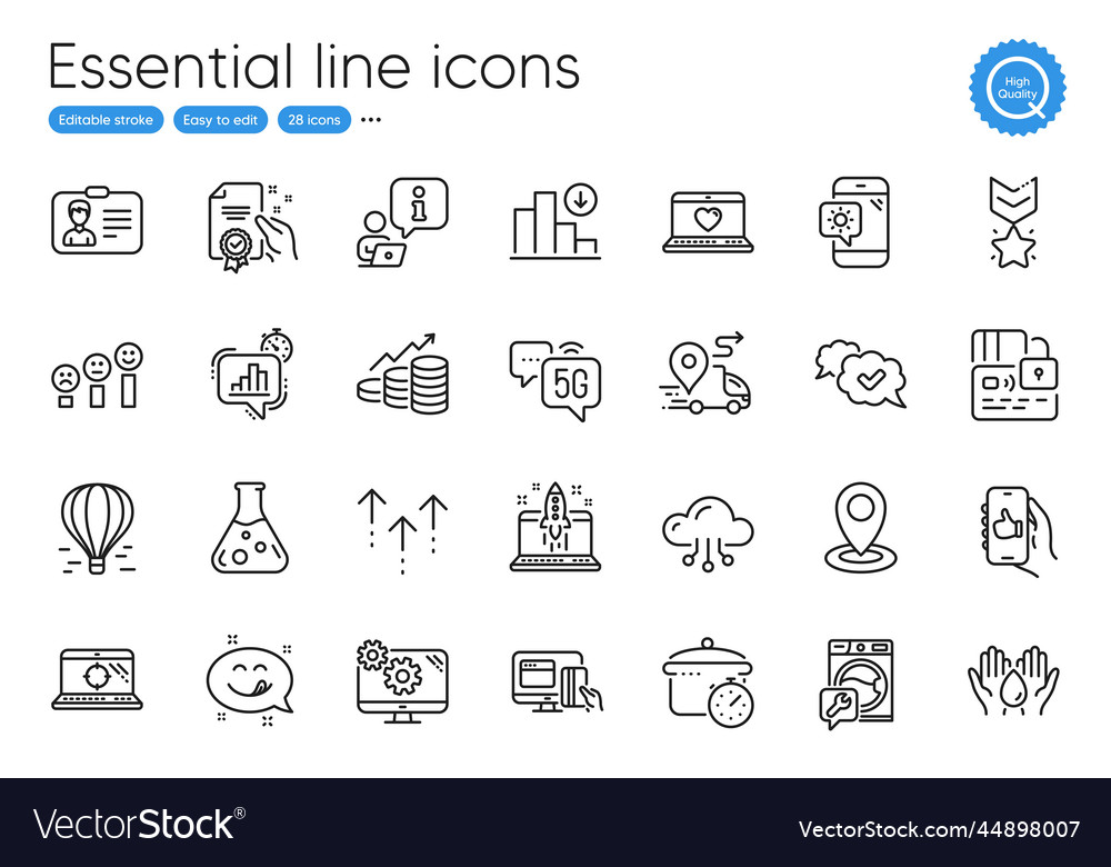 Like app approved and decreasing graph line icons vector image Like app approved and decreasing graph line icons