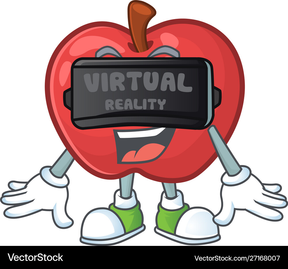 Virtual reality red apple funny character Vector Image