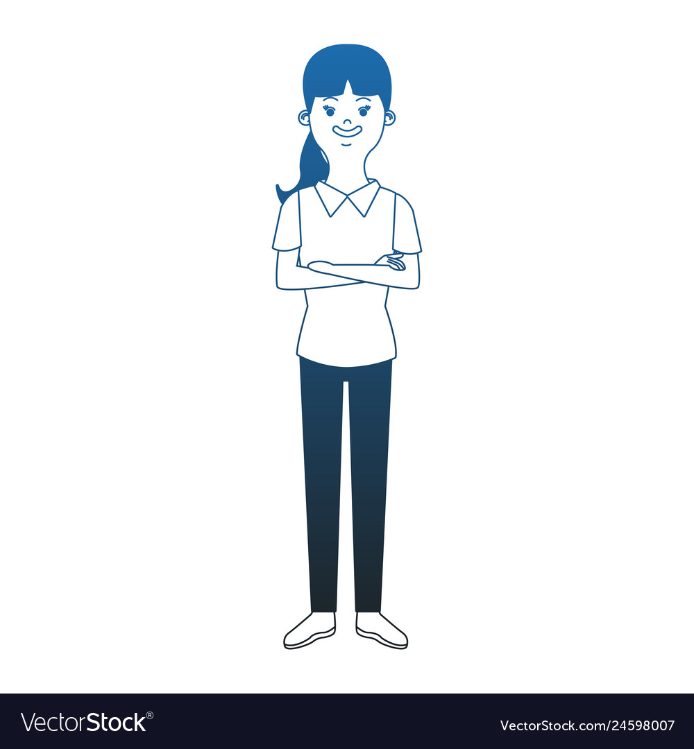 Junge Frau Cartoon blau Linien