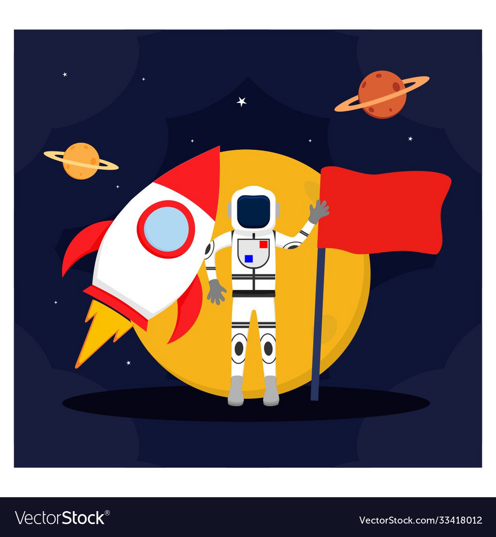 Astronaut outer space spacecraft with carry a flag