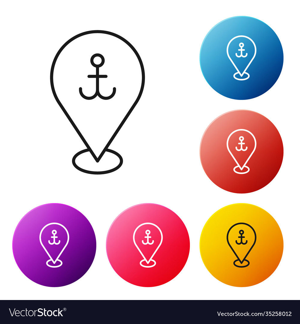Schwarze Linie Kartenzeiger mit Ankersymbol isoliert vector image Schwarze Linie Kartenzeiger mit Ankersymbol isoliert
