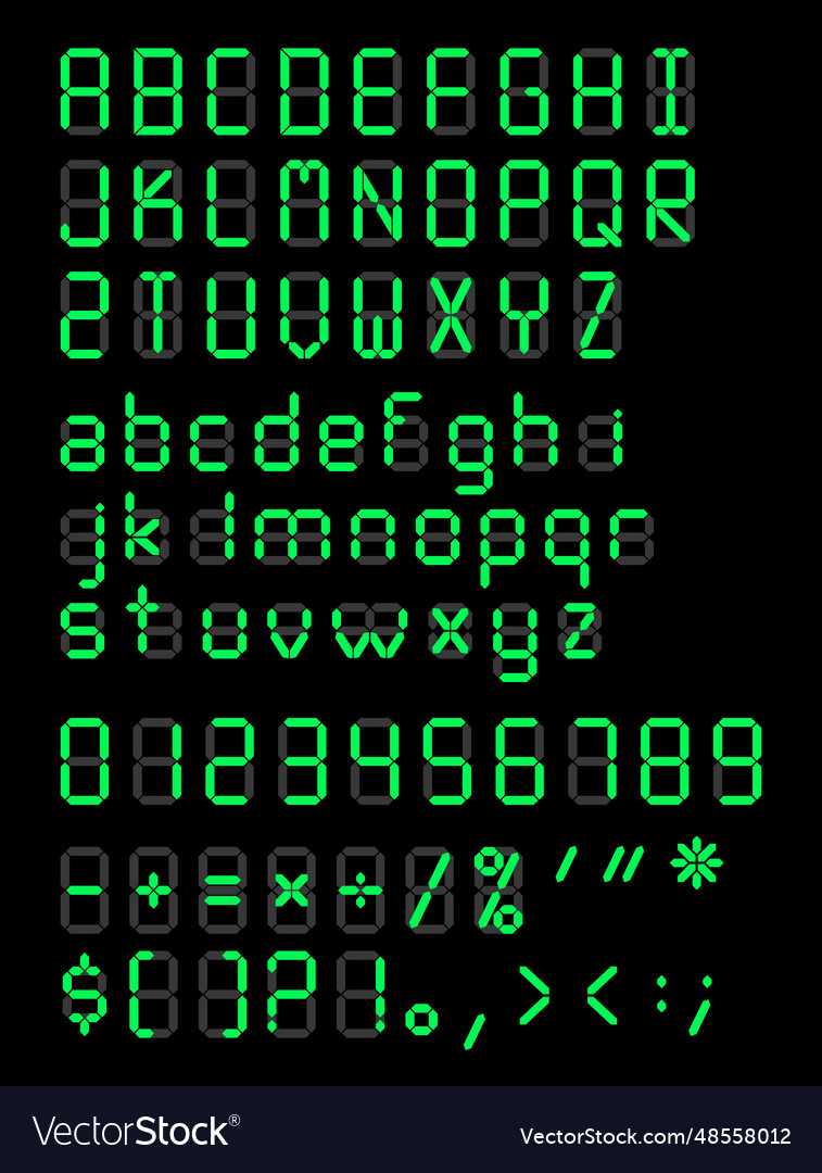 Digital alarm clock font Royalty Free Vector Image