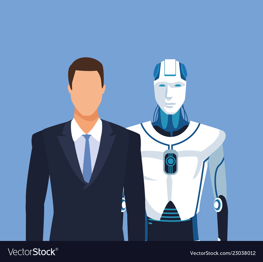 Humanoid robot and businessman Royalty Free Vector Image