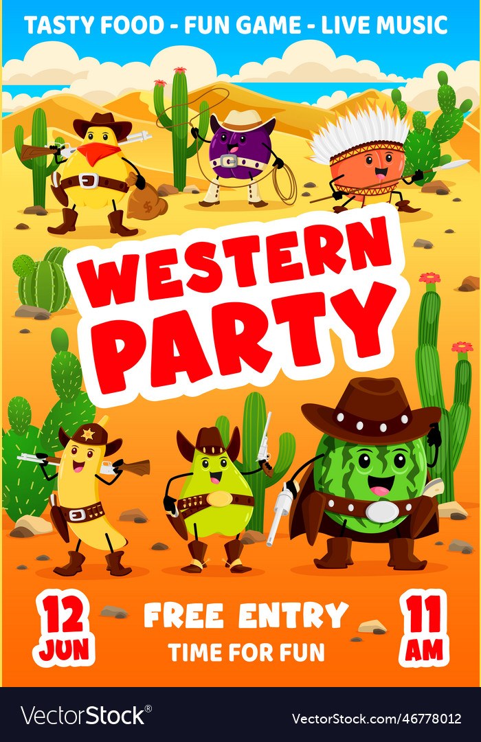 Kids western party flyer cartoon cowboy sheriff