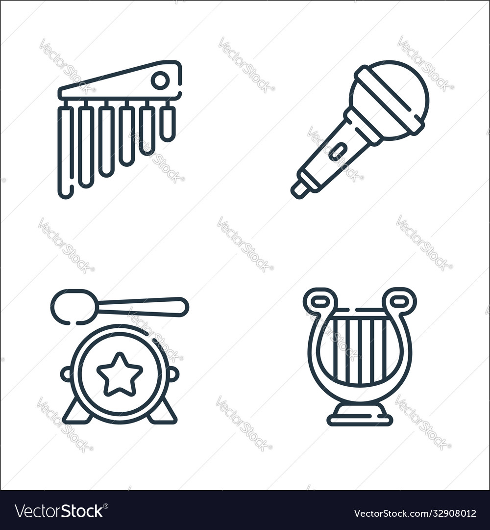 Music line icons linear set quality vector image Music line icons linear set quality
