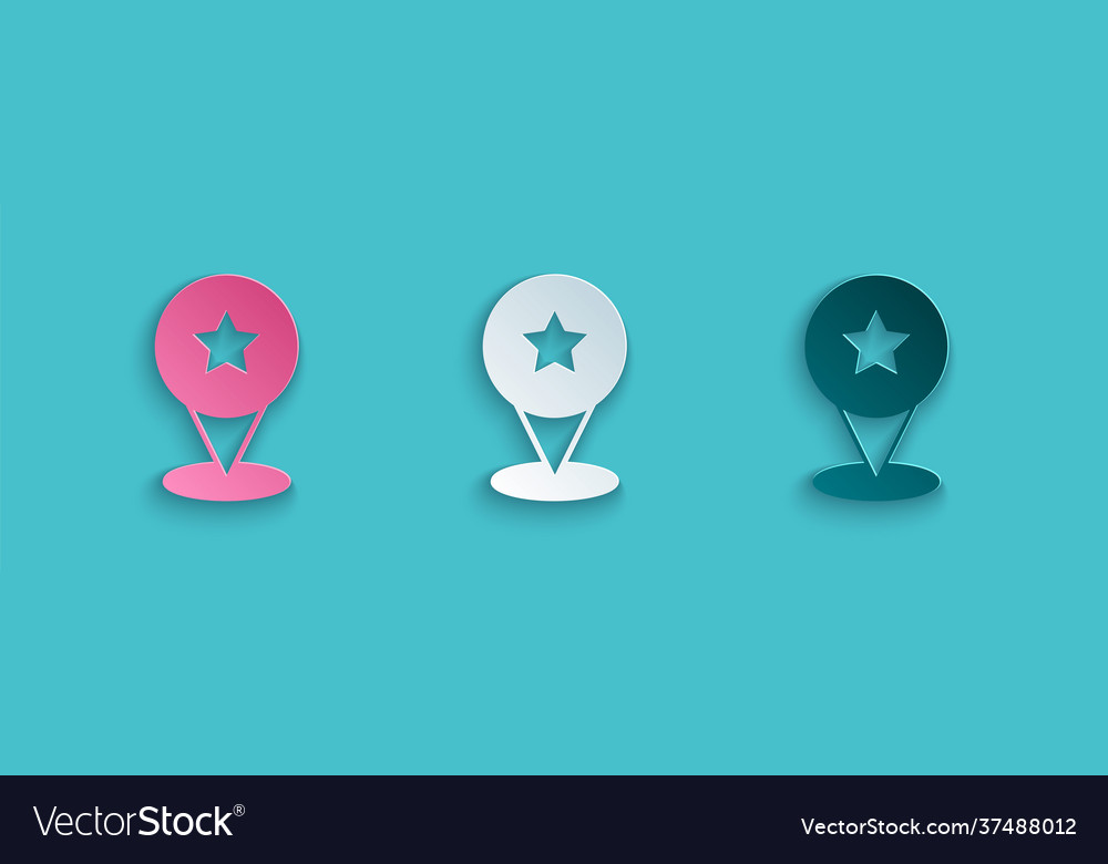 Paper cut map pointer with star icon isolated