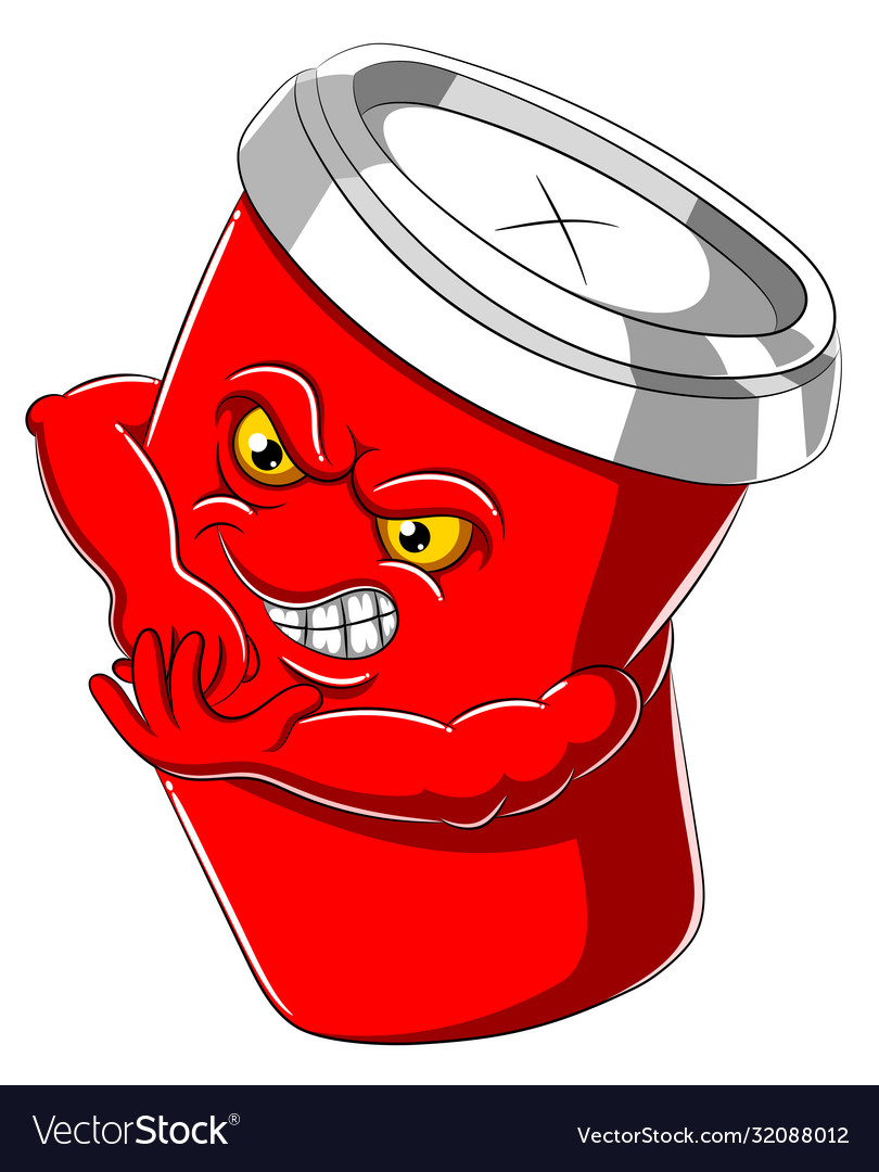 Scary red disposable paper cup cartoon character Vector Image