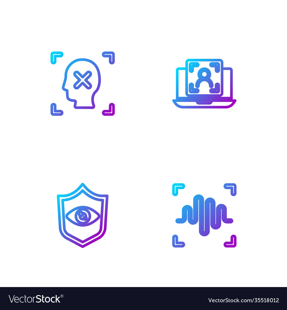Set line voice recognition shield eye scan vector image Set line voice recognition shield eye scan