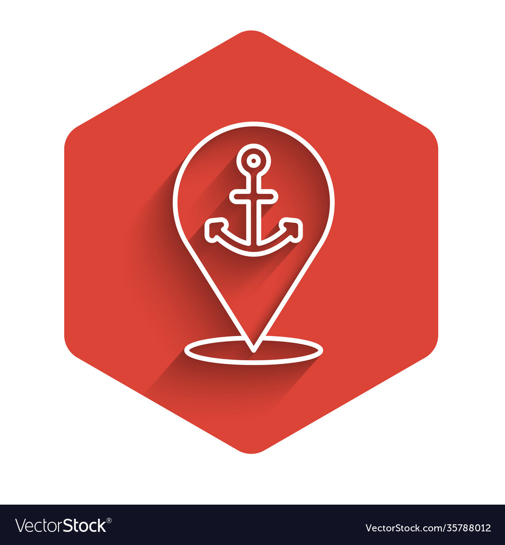 White line map pointer with anchor icon isolated vector image White line map pointer with anchor icon isolated