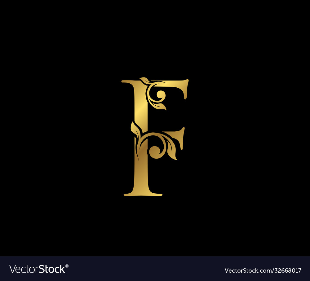 F letter floral gold logo classy drawn emblem